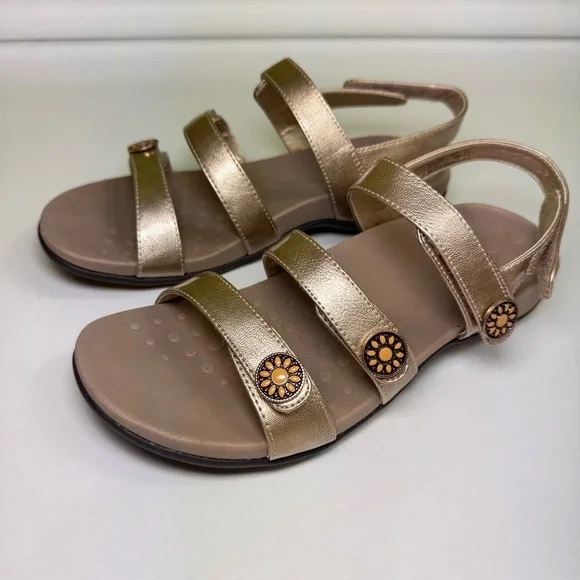 Vionic Cathy Triple Strap Sandal gold metallic size 7 - Picture 4 of 10